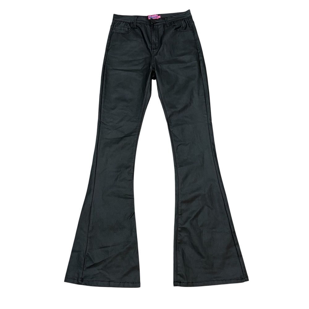 Edikted Black Luna Coated Faux Leather Flare Pants Size L